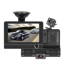 Auto-Dashcam mit 4-Zoll-IPS-Display, Loop-Aufnahme, 1080p-HD-Fahrrekorder mit Front-, Innen- und Rückkameras, Bewegungserkennung und