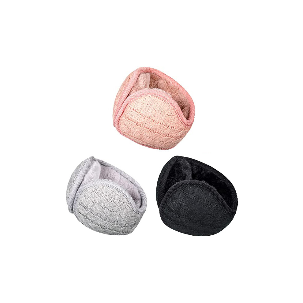 Foldable & Adjustable Winter Ear Muffs, Behind The Head Soft Earmuffs with Knit Exterior, Unisex Cold Weather Fleece Ear Warmers, Stylish Warm