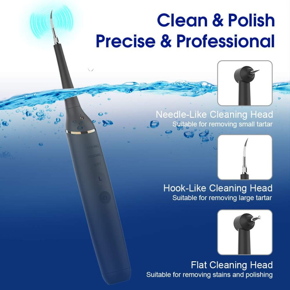 Teeth Cleaning Kit, Ultrasonic Plaque Remover with Replaceable Heads and Adjustable Modes, Rechargeable for Oral Hygiene IPX7 Waterproof