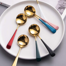 Round Head Soup Spoons, Stainless Steel Korean Spoon 6.1 Inch with Thick Handle, Dishwasher Safe Smooth Finish Metal Spoons, Multi-Purpose Reusable
