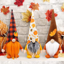 Presente da Sorte, Decorações de Ação de Graças - Elfo de Pelúcia 3Gnomes, Folhas de Bordo de Outono, Decoração de Fazenda com Base