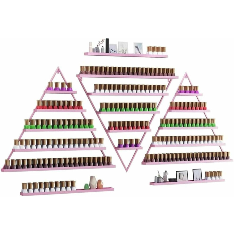Pink Wallmounted Triangular Nail Polish Rack, 6Piece Set, Cosmetic Display For Essential Oil Bottles, Stylish Organization At Home Or Salon,