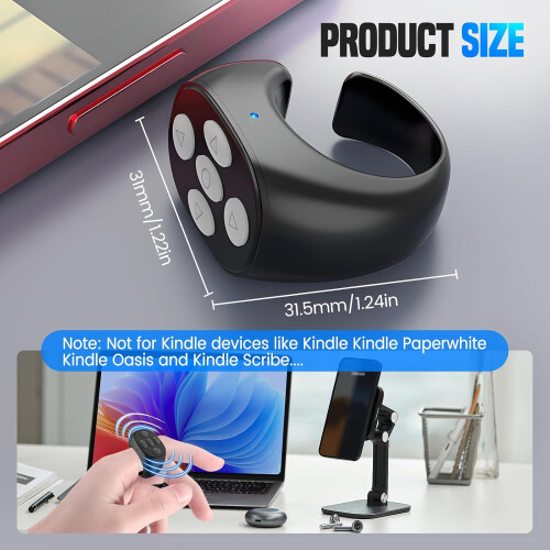 Bluetooth Ring Remote with Ergonomic Finger Design for Phone Scrolling and Control for iOS Devices Pink 1