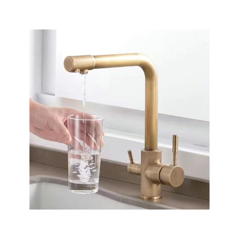 3Way Tap For Kitchen Sink, Brass, 360 Rotatable Kitchen Tap, Brass 3In1 Mixer Tap For Water Filter, Antique 9365049000710