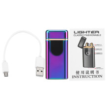 Accendino antivento senza fiamma, ricaricabile tramite USB, a doppio arco elettrico con sensore di impronte digitali per un'accensione sicura.