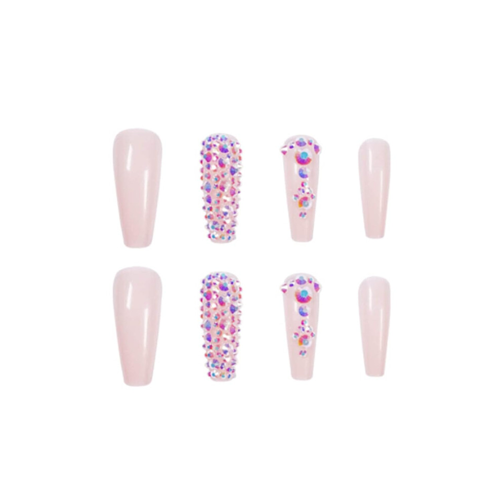 Glamorous Nail Art: Ballerina Coffin Shape Crystal Rhinestones Luxury Fake Nails, 24PCS Reusable Press On Nails for Easy Apply Remove, Perfect for