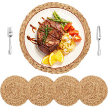 Farmhouse Style Woven Placemats, Handcrafted Non-Slip Table Mats for Dining Table (Set Of 4, Round 12")
