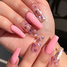 Nageltips met kleurverloop voor vrouwen, niet-giftige acryl kunstnagels, gemakkelijk aan te brengen coffin-vormige kunstnagels, perfect voor diverse