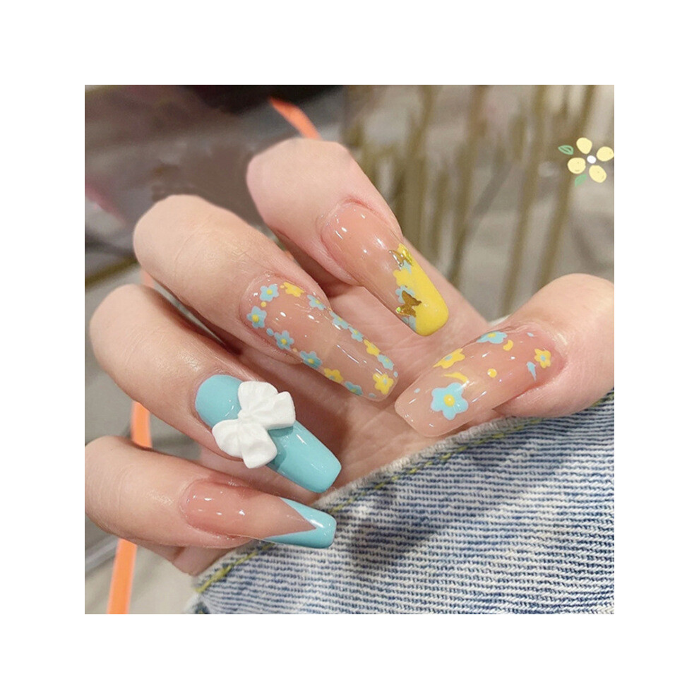 Coffin Shape Press On Nails, Flowers Design Easy To Apply Safe Materials, For Perfect Gift For Women At Party Prom Wedding Etc, 12 Different Sizes,