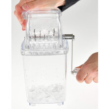 Raspador de gelo portátil com espessura ajustável, estrutura interna transparente, ideal para uso doméstico, na cozinha ou no bar, oferecendo