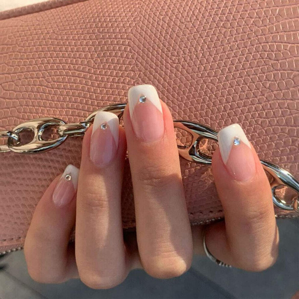 White French Tip, Nail Tips Comfortable Fit Press On Nails Abs Material Non-Toxic No Odor, Trend Innovation Design For Women Girls, 24Pcs