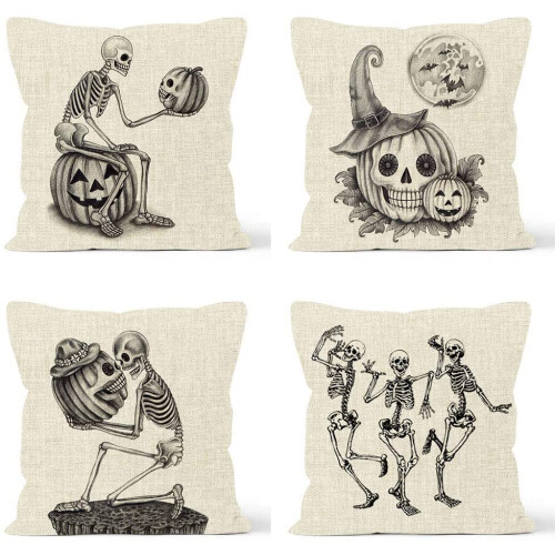 Μαξιλαροθήκες Halloween με κρανίο για καναπέ, τετράγωνη μαξιλαροθήκη από βαμβάκι και 2