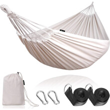 Double Travel Hammock for Outdoor Escapes, Portable Hammock with Carrying Bag Easy to Setup Durable Nylon Straps Breathable Cotton Material Super