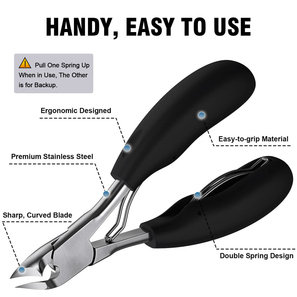Lifetime Warranty Professional Grooming Tool, Reinforced Steel Nail Clippers for Thick Toenails, Ingrown Nails Non-Slip Handle Ergonomically Designed