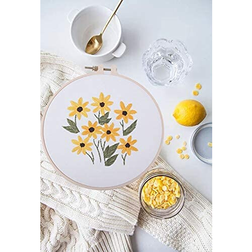DIY Craft Embroidery Kit For Beginners, Pre-Designed Patterns On Patterned Embroidery Fabric With Adjustable Embroidery Hoop, Step-By-Step 1