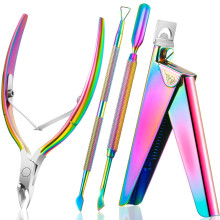 Taglia cuticole per una facile limatura delle unghie finte, set 4 in 1 in acciaio inossidabile color arcobaleno che include tagliaunghie acriliche,