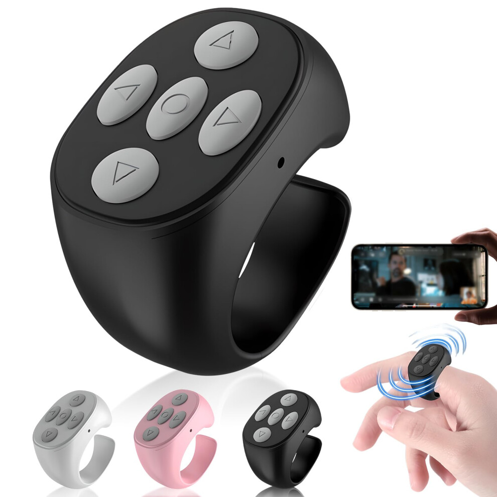 Fingertip Wireless Bluetooth Remote Control, 2025 Bluetooth Scroller Ring For Music, Short Videos, And Camera Shutter (Black) Black 9189345093579