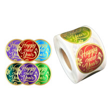 Happy New Year Sticker Round Gold Foil Stamping Labels