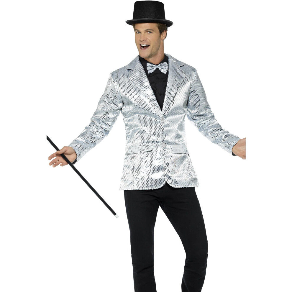 Smiffy's (L, ) Mens Sequins Costume Jacket Silver