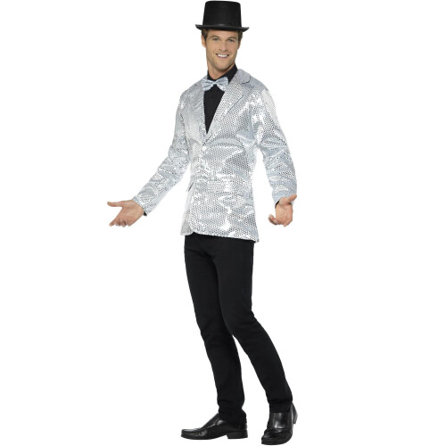 Smiffy's (L, Silver) Smiffys Mens Sequins Costume Jacket 2