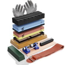 Japanese Sharpening Stone Sharpener Set 400/1000 3000/8000 Grit Water Stones, Flattening Stone, Honing Guide, CutResistant Gloves, Complete.