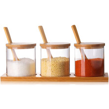 Boîtes à épices élégantes et pratiques, pots à condiments Healthy Life Design avec couvercles en bambou naturel pour la cuisine, ensemble de 3
