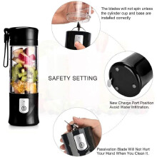 Stainless Steel Blades Blender, Portable USB Charger Mini Juicer For Smoothies, Black, 350-420ml