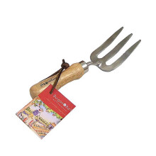 Stainless Steel Garden Hand Fork with Tempered Prongs, Long Handle and Weatherproof Hardwood Shaft
