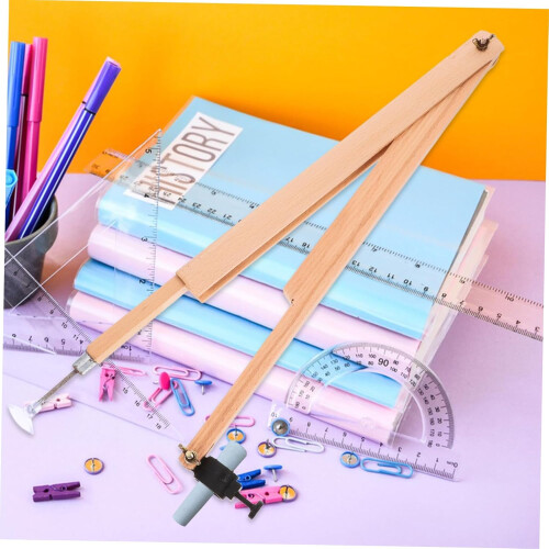 Adjustable beechwood compass for precise circle drawing, ideal as a teaching tool for drawing lessons. 1