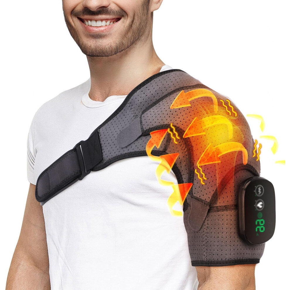Shoulder Heat Pad for Pain Relief with Vibration, LED Display, 3 Temp Settings