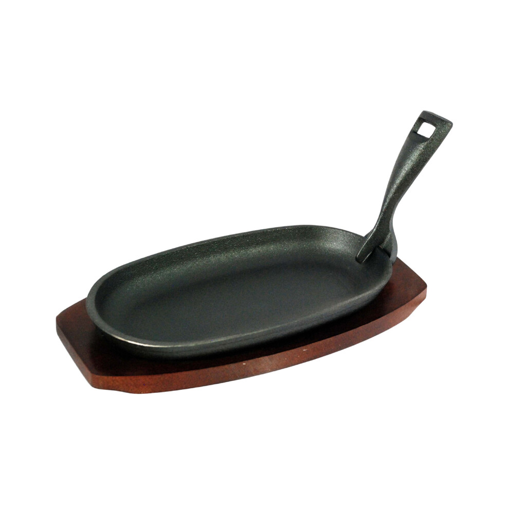 Buckingham Cast Iron Sizzling Dish Steak Platter With Wooden Base