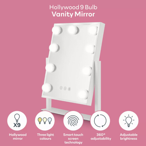 Carmen Vanity Mirror Hollywood 9 Bulb White LED Lights Touch Control USB Type-C 1