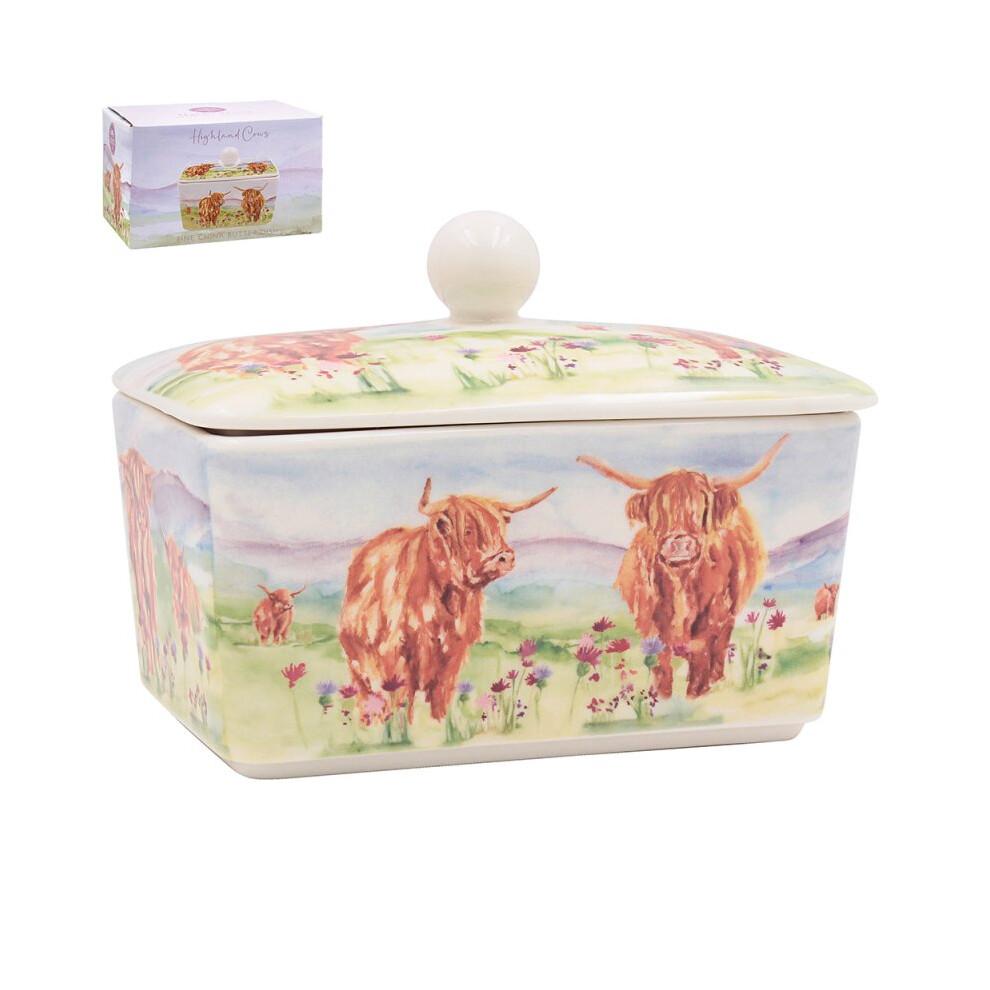 Lesser & Pavey Highland Cows Butter Dish - Ceramic Fine China Butter Dish With Removable Lid And Decorative Box - Image 6