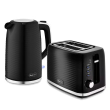 Swan Wave Kettle & Toaster Set Black Ripple Textured 1.7L Fast Boil 7 Browning