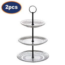 2pc 3 Tier Glass Cake Stand Afternoon Tea Dessert Food Display Kitchen Tableware