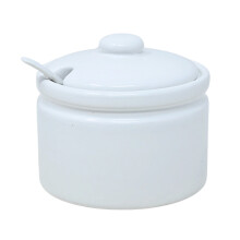 Jam Pot With Lid & Spoon Ceramic White Round 400ml Jam Sugar Sauces Condiments