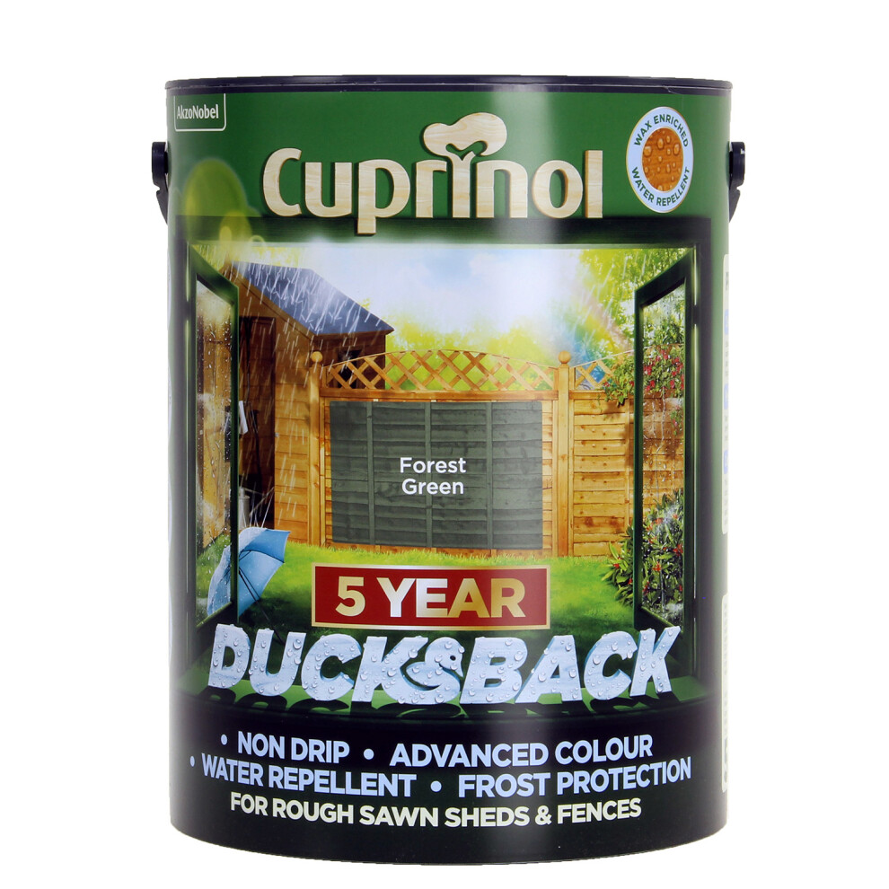 Cuprinol 5092438 Ducksback 5 Year Waterproof for Sheds & Fences Forest Green 5 Litre