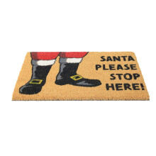 Coir Door Mat Santa Please Stop Here 60x40cm Durable Natural Fibers Festive