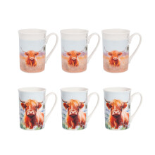 Pack of 6 Highland Cow Print Coffee Mugs Latte Tea Cups Home Kitchen Office