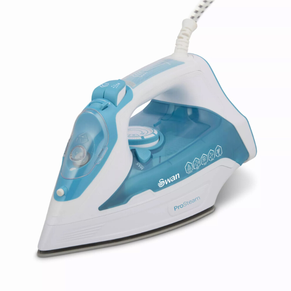 New Swan Steam Iron With Ceramic Soleplate, Prosteam Technology, Anti-Calc, Anti-Drip, Adjustable Temperature Dial And 360 Degree Swivel Cord, Si12055aq