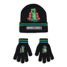 Minecraft Beanie and Gloves Set (Boys Black)