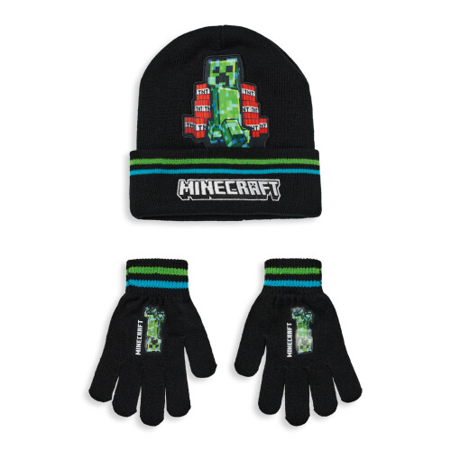 Minecraft Minecraft Beanie and Gloves Set (Boys Black)