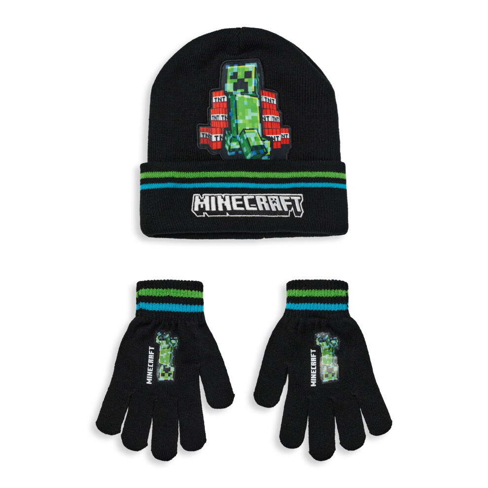 Minecraft Beanie And Gloves Set (Boys Black)
