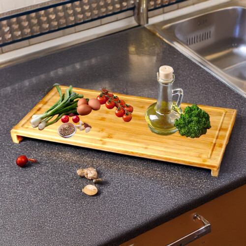 Wooden Cutting Chopping Board Rectangle With Legs Service Tray Hob Protector 1