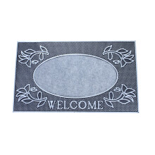 75x45cm Silver Welcome Design Classic Rubber Door Mat Entrance Rug Dirt Scraper