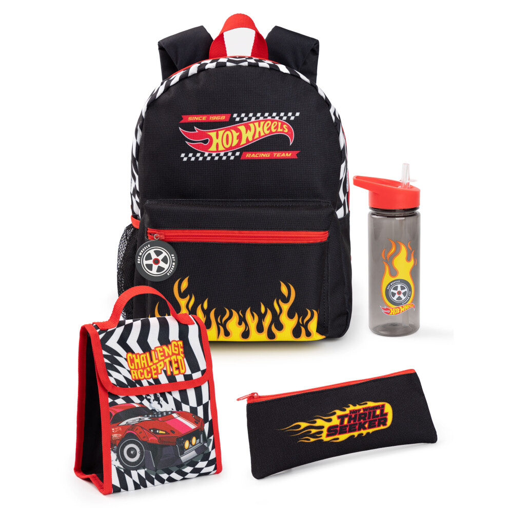 Hot Wheels 4 Piece Backpack Set (Unisex Kids Black)