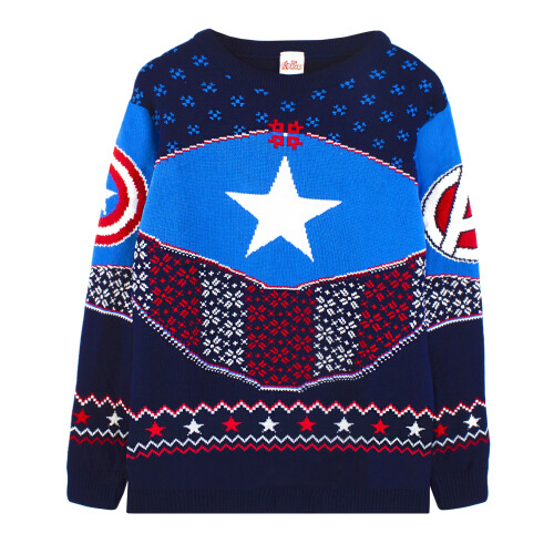 Marvel (X-Large) Marvel Christmas Jumper (Mens Blue)