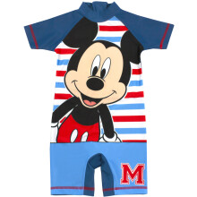 (5-6 Years) Disney Mickey Mouse Sunsafe Swimsuit For Boys | Children's Short Sleeve Blue & Striped Swimming Costume | Disney Gift