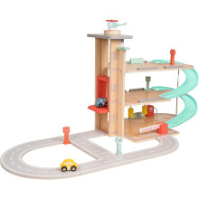 OF209 Traditional Wooden, Three Tier Garage with Ramps, Petrol Pump, Wash, Parking Barrier, Cars, Helicopter and Accessories, Interactive Imaginative
