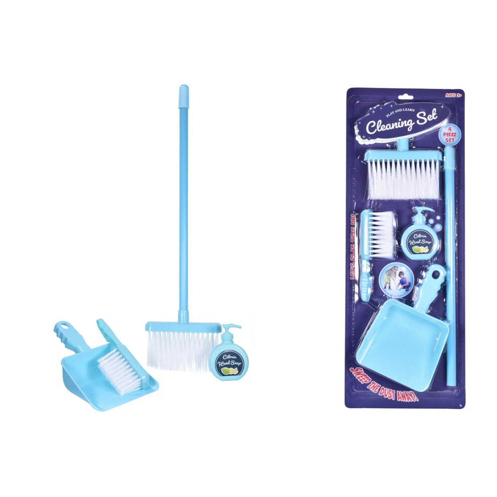 Kandy Toys 4 Piece Kids Cleaning Sweeping Play Set Broom Brush Dustpan Pretend Toy